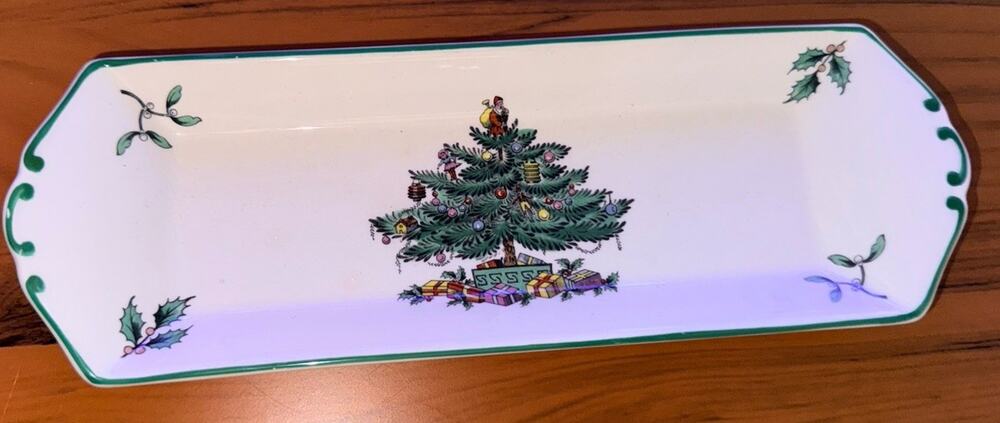 Spode Christmas Tree Relish Dish Celery Tray Made in England Holiday Dish